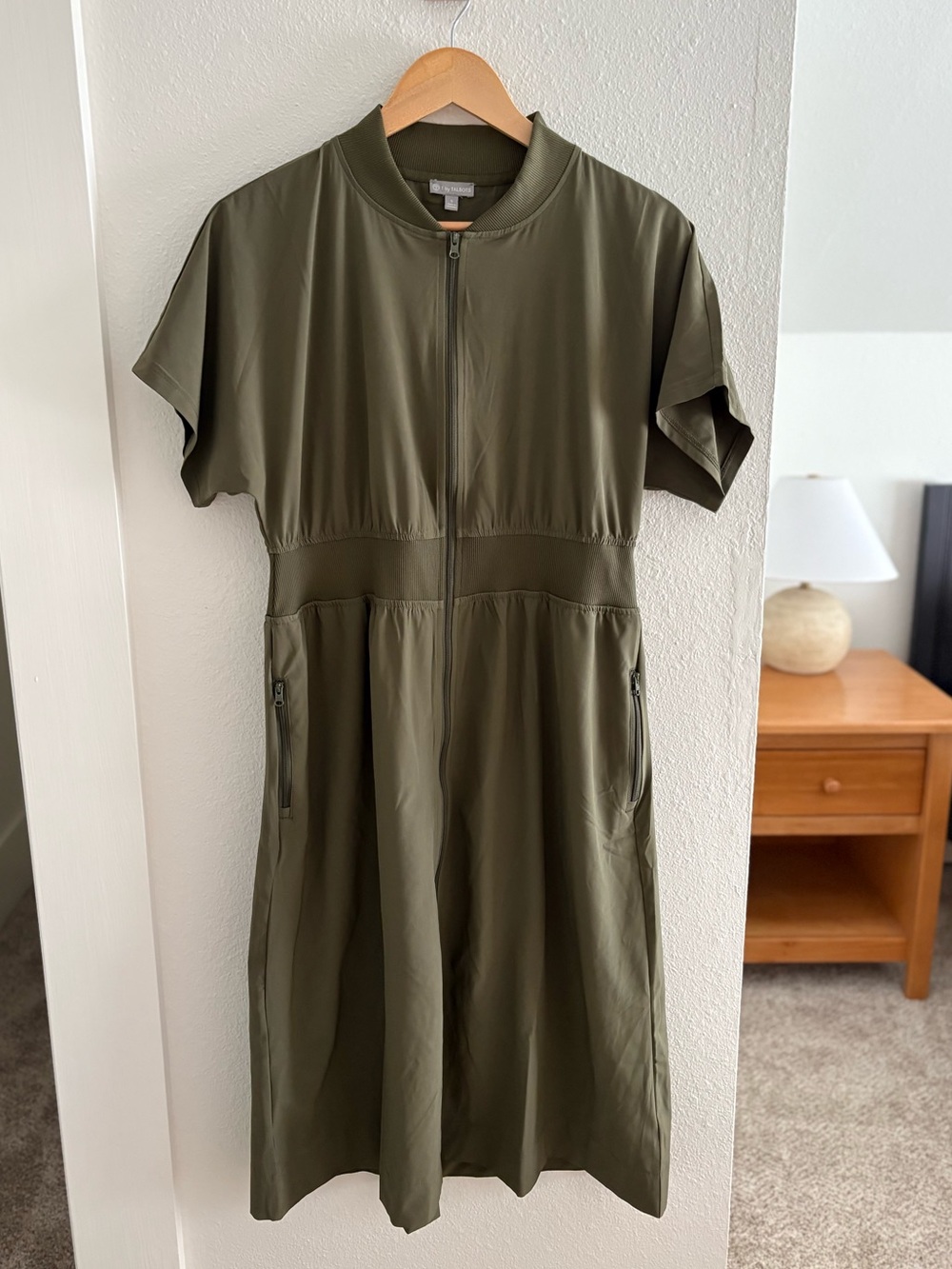 Talbots Olive Green Zip-Front Short Sleeve Dress